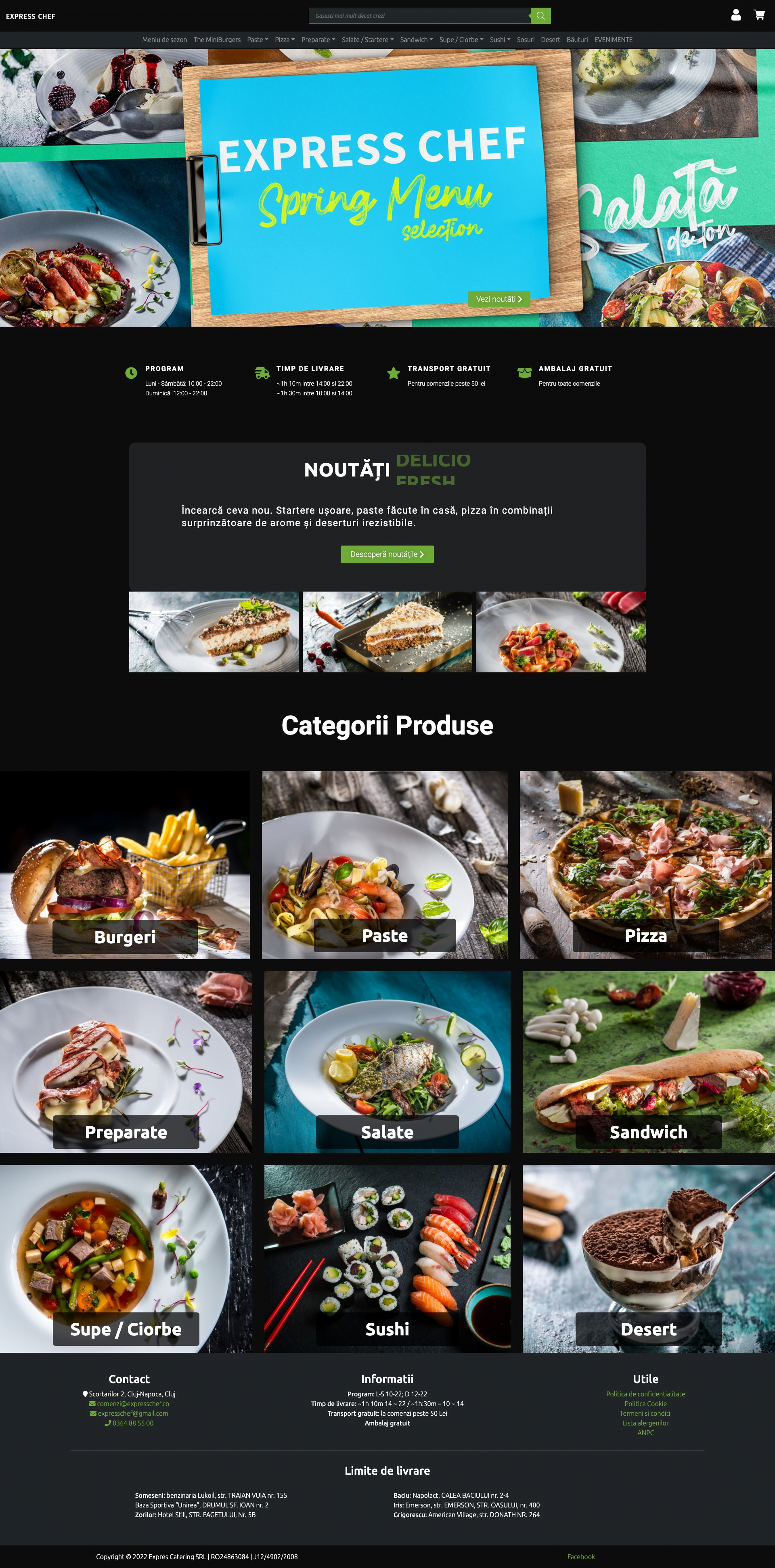 Express Chef Delivery Meniu international cu livrare oriunde in Cluj. Poti alege dintr-o multitudine de preparate calde sau reci, sushi, pizza, paste sau burgeri.
